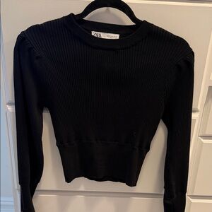 Zara Black Knit Top with Gold Buttons